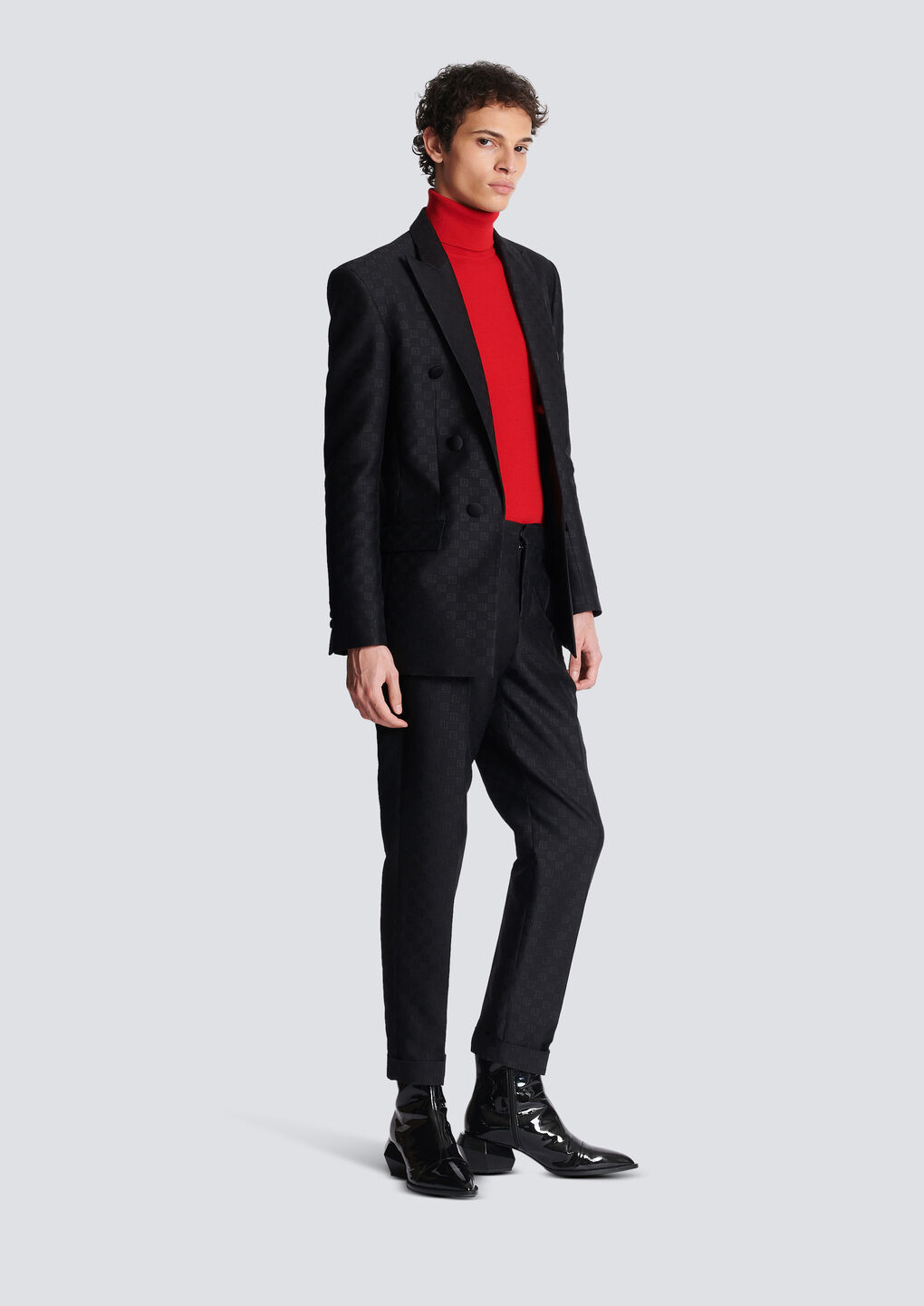 Balmain Mini Monogram-print Satin Blazer In Black