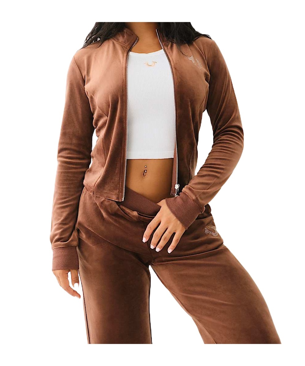 TRUE RELIGION CRYSTAL HORSESHOE VELOUR TRACK JACKET