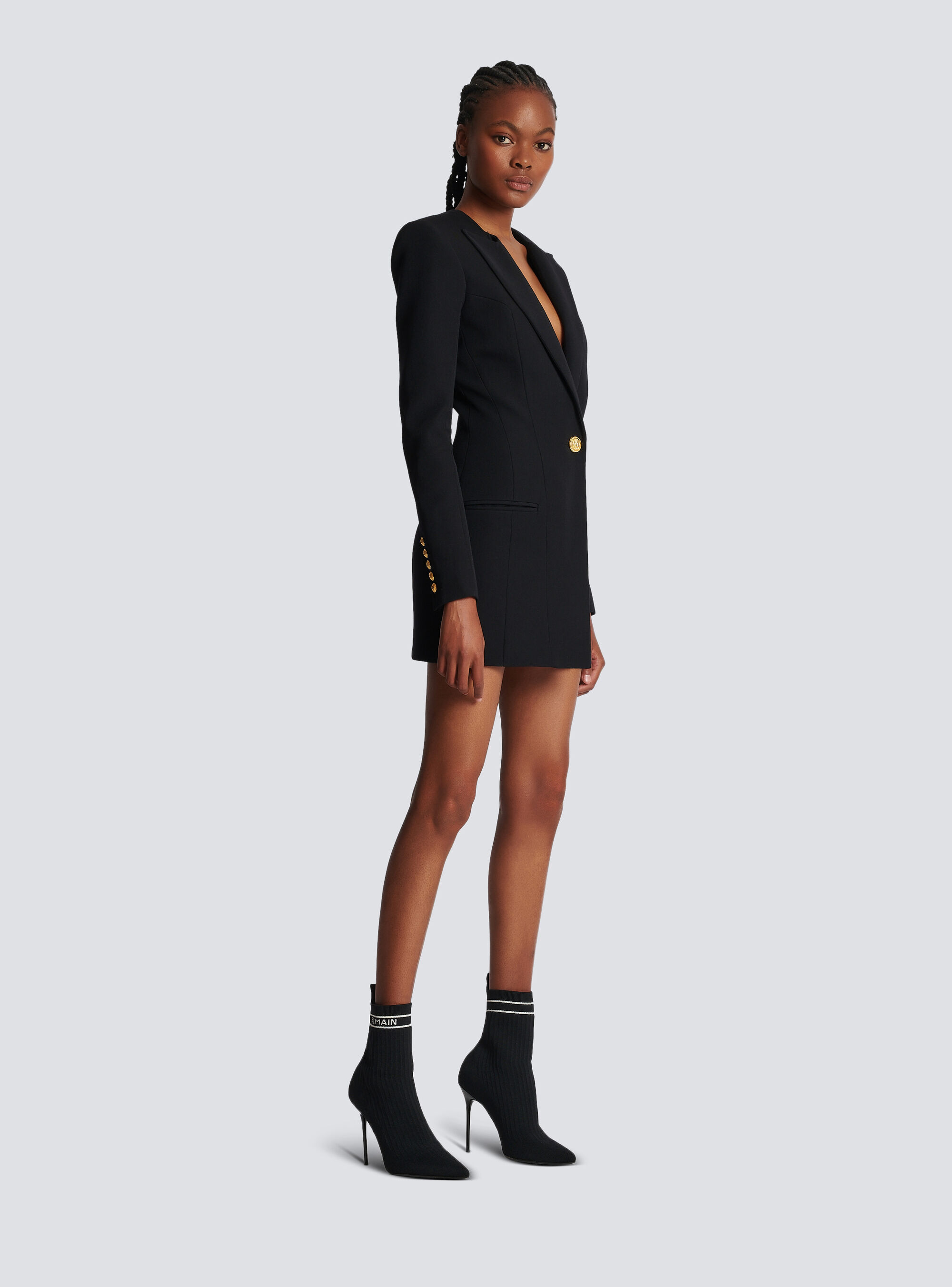 Balmain Grain De Poudre Tailored Dress In Black