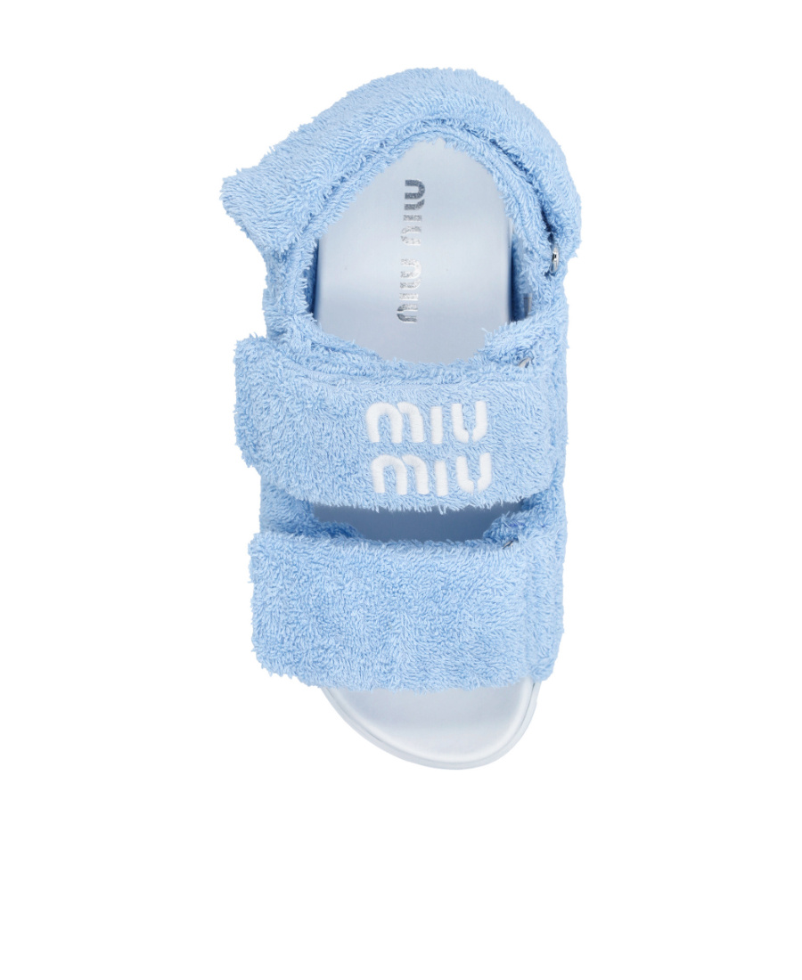 Miu Miu Terry Cloth Touch-strap Sandals In Light Blue