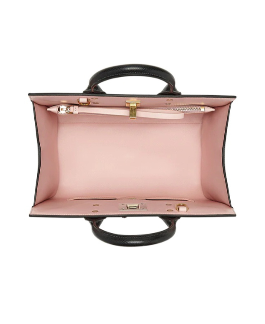 Ferragamo Studio Box Black Bag With Gancini Buckle And Shoulder Strap In Grained Leather Woman In Black