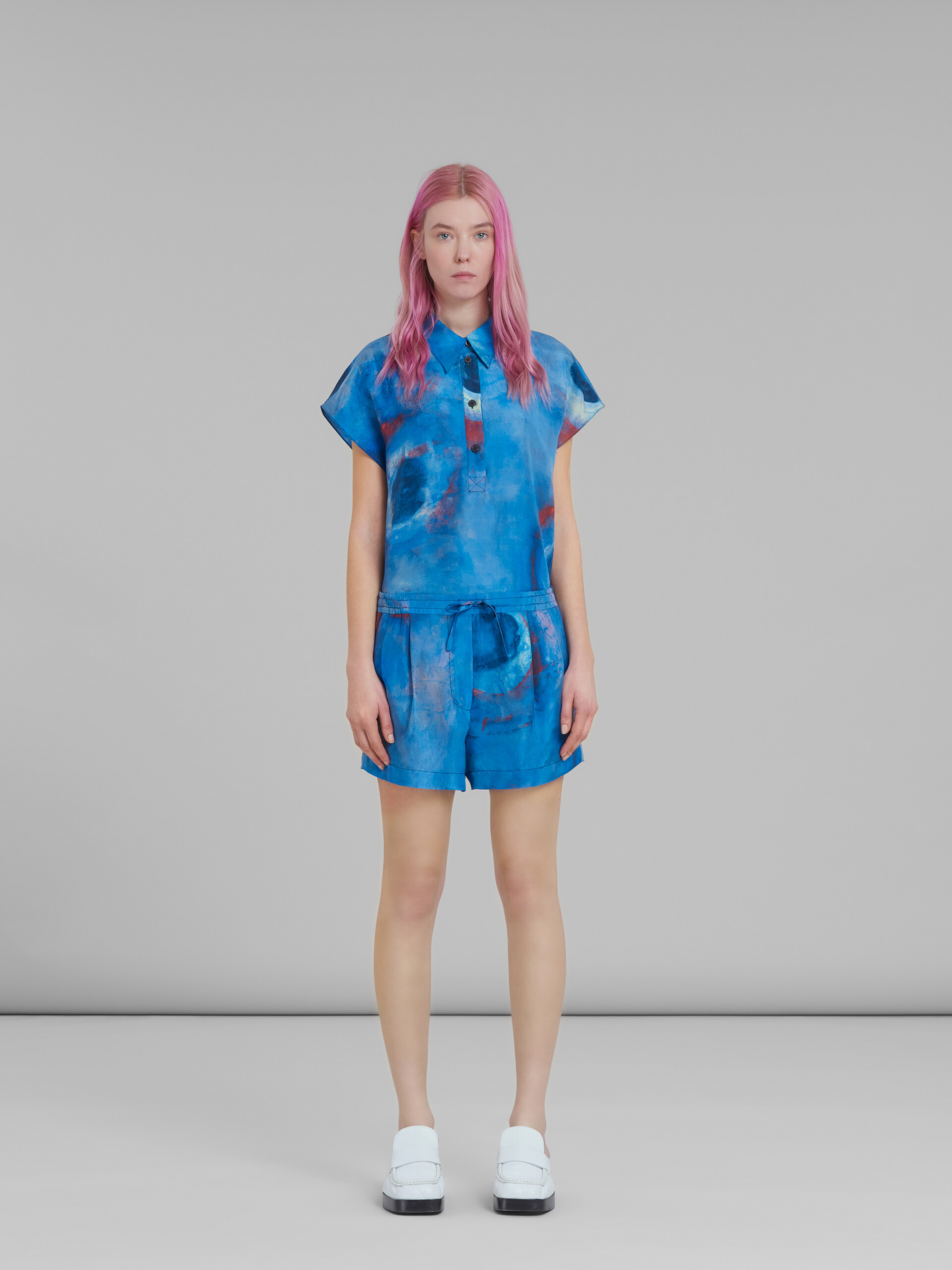 Marni Drawstring-waist Silk Shorts In Blue