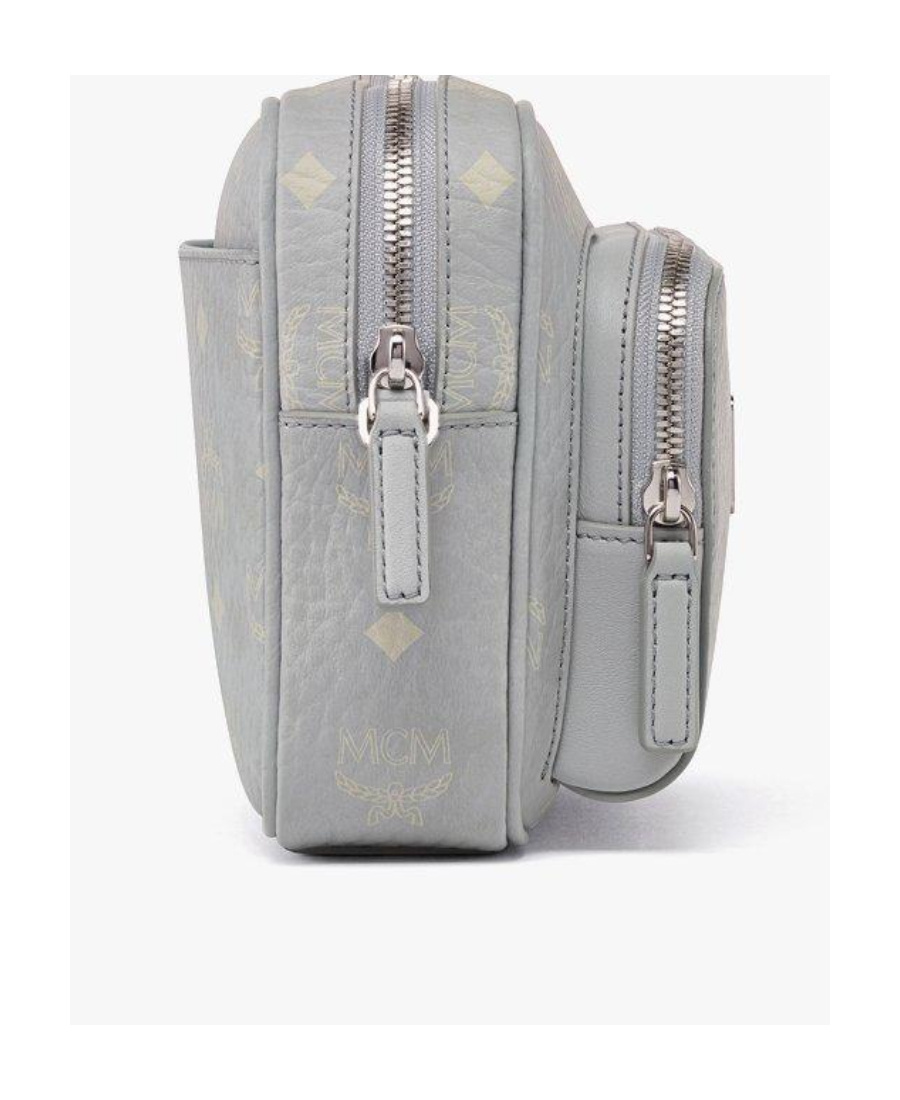 Mcm Logo Zipper Shoulder Bag In Gray