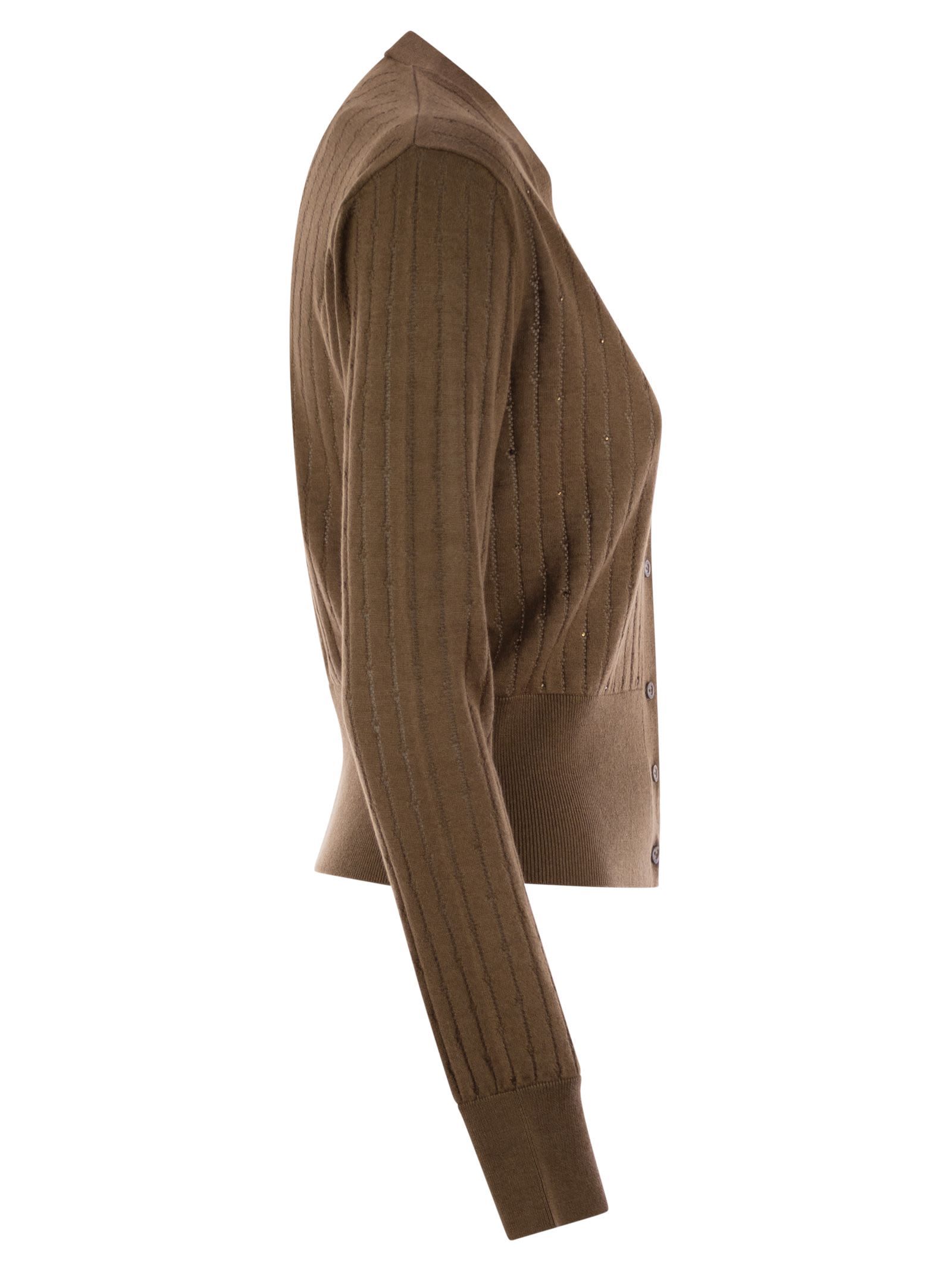 Max Mara Studio Sequin Embellished Knit Cardigan In Brown