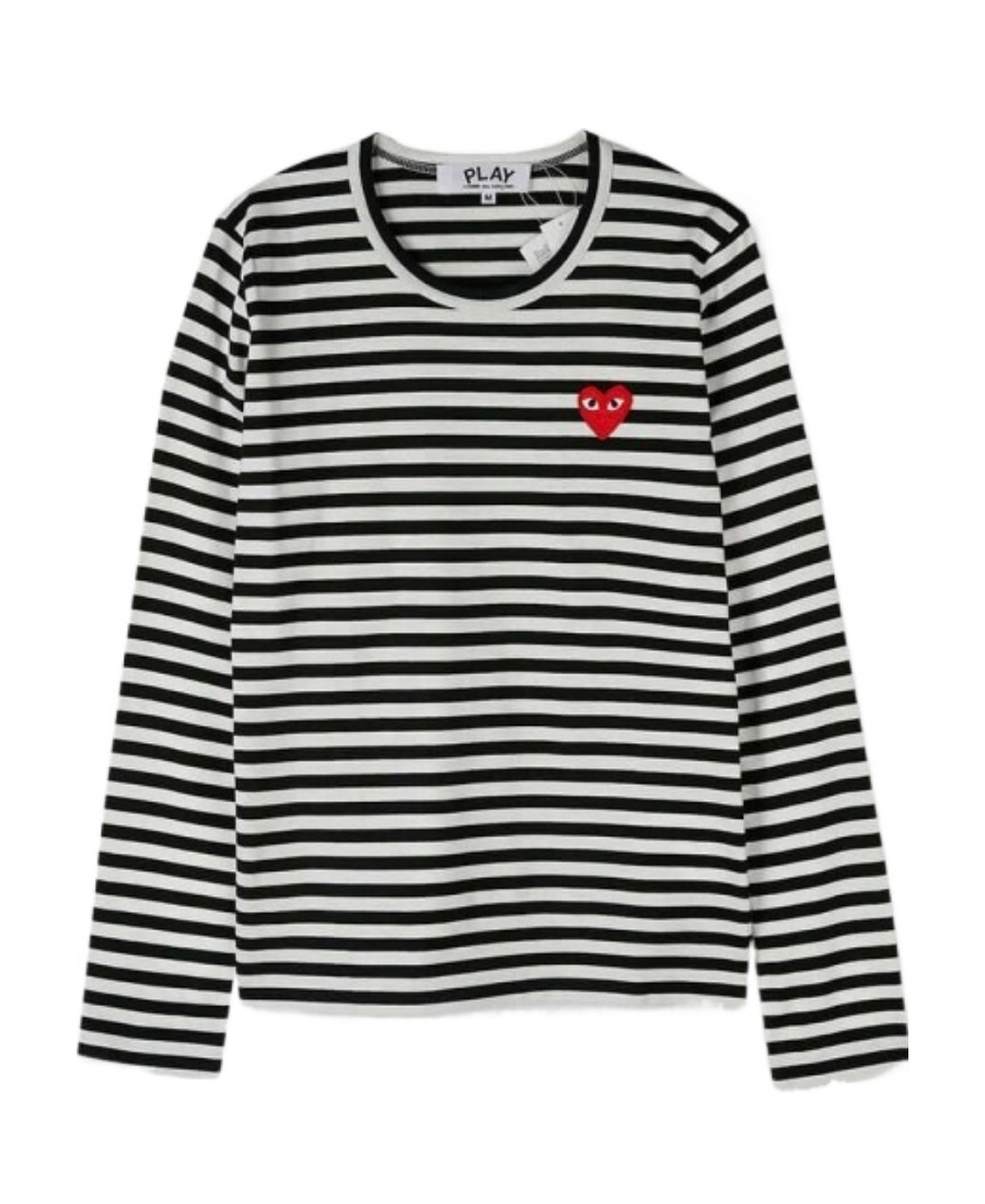 Comme Des Garçons Play Black And White Stripes Cotton T-shirt With  Signature Heart Patch