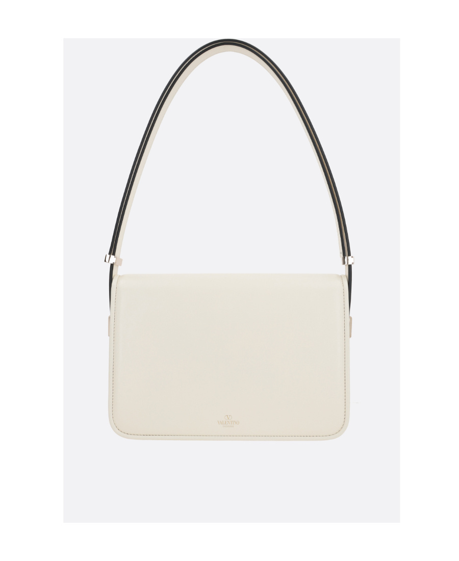 Valentino Logo Plaque Foldover Top Shoulder Bag In White