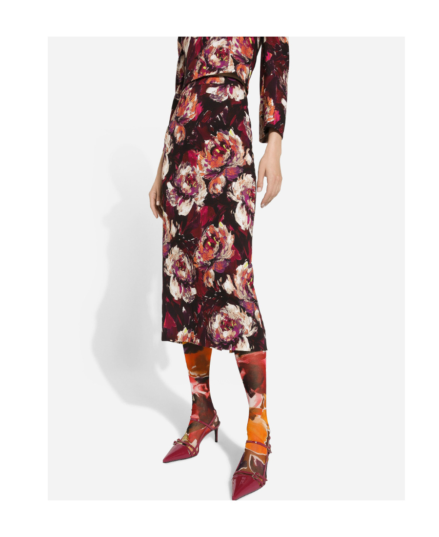 Dolce & Gabbana Peony-print Pencil Skirt In Red