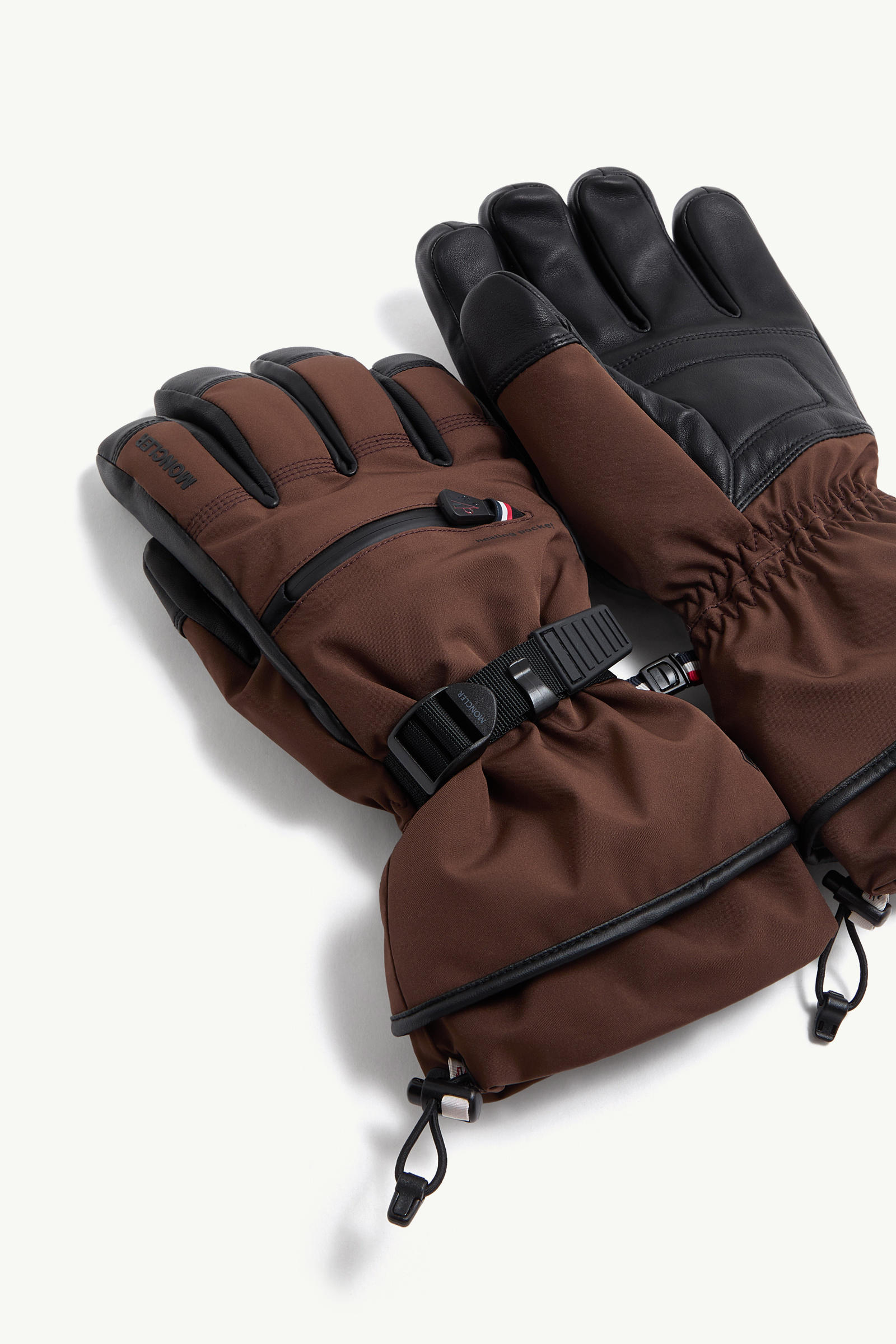 Moncler Grenoble Leather Gloves In Brown