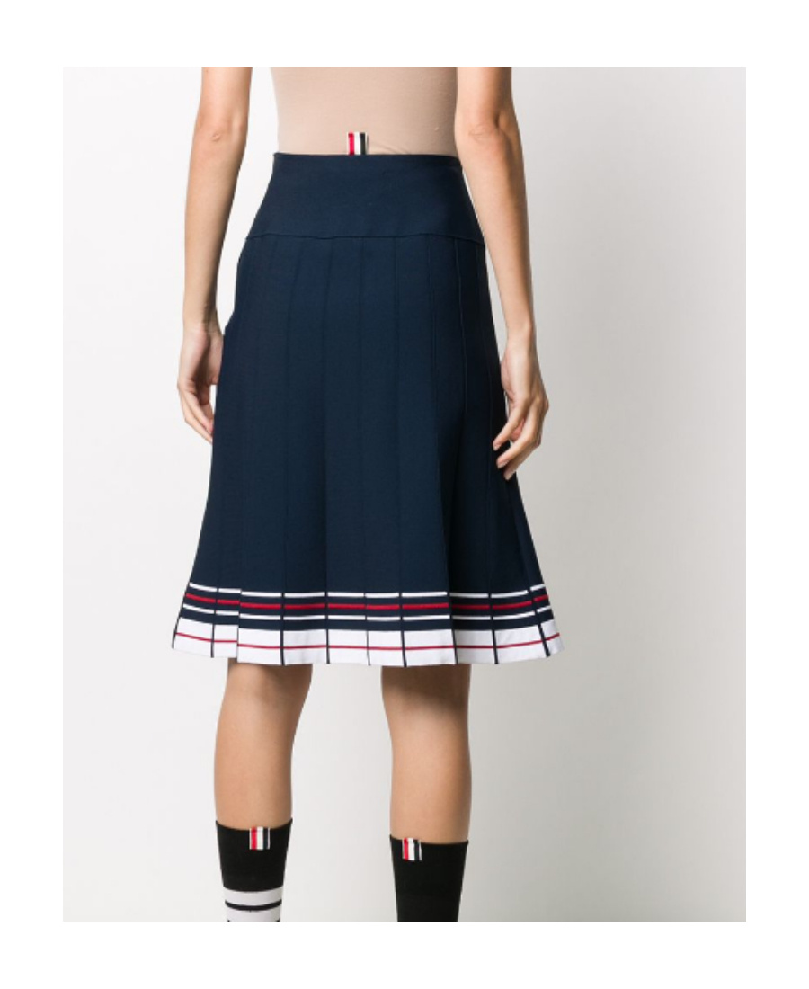 Thom Browne Stripe-print Box-pleat Skirt In Black