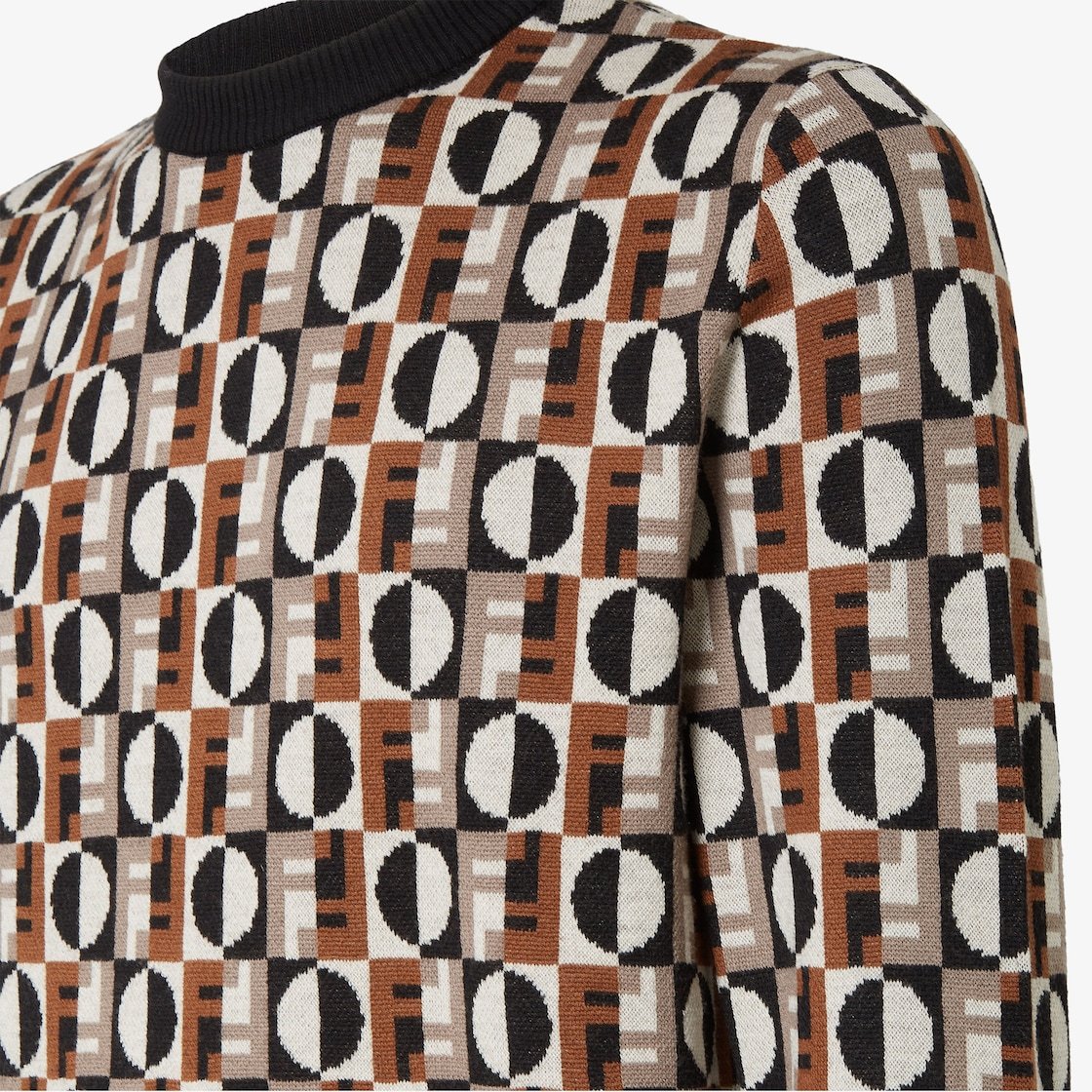 Fendi Crew Neck Sweater Geometric Design In Brown