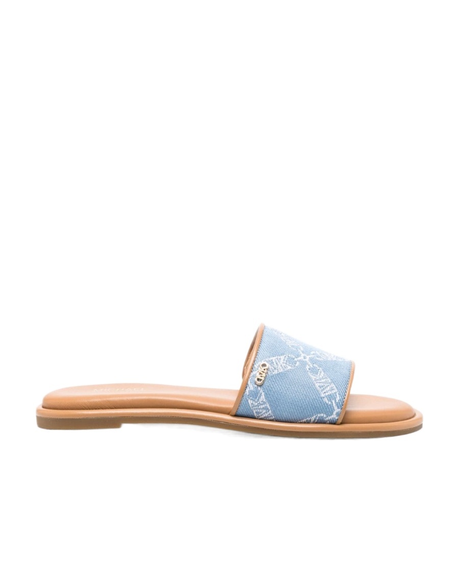 Michael Michael Kors Monogram Jacquard Open Toe Slides In Nude