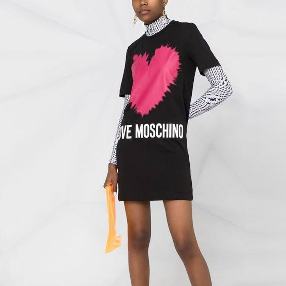 Moschino Logo T-shirt Dress In Black