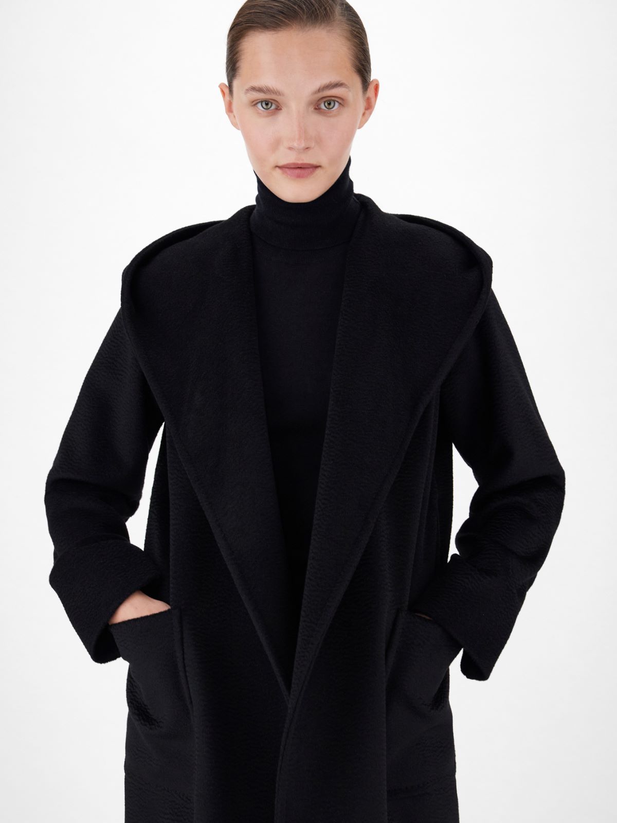 Max Mara Rialto Hooded Camel Coat In Black