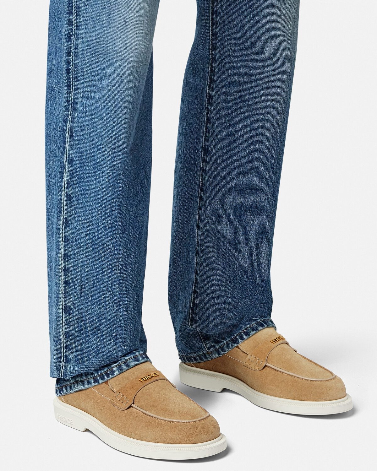 Versace Logo-plaque Loafers In Brown