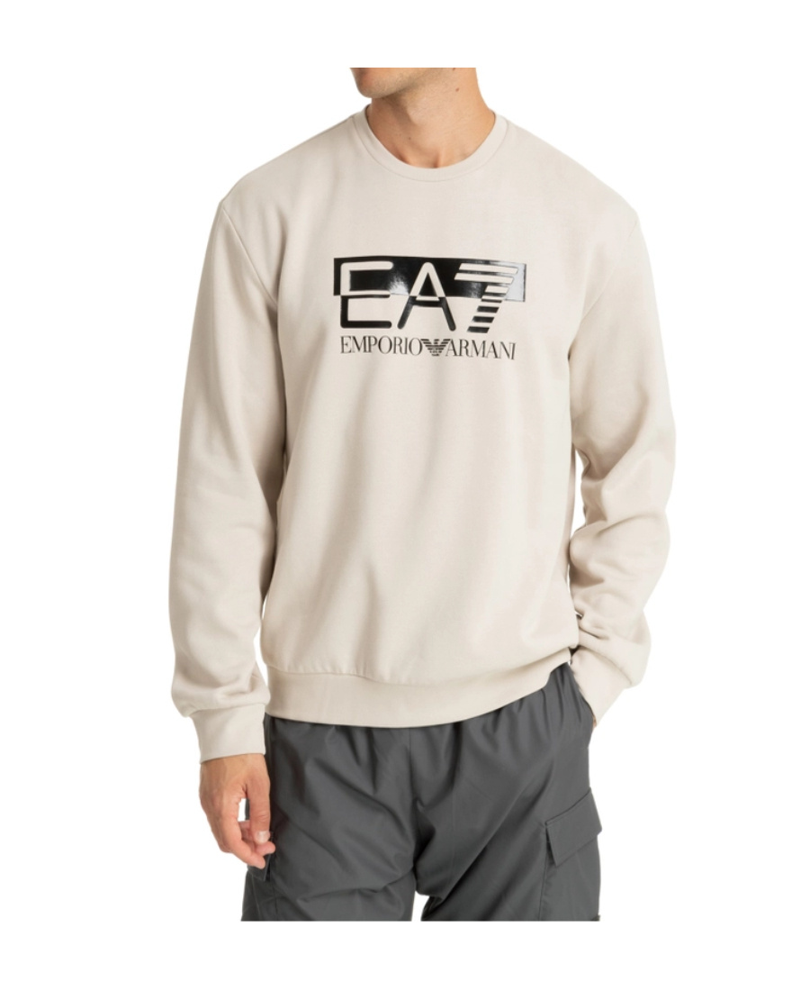 Ea7 Visibility Crew-neck Cotton Sweatshirt In White