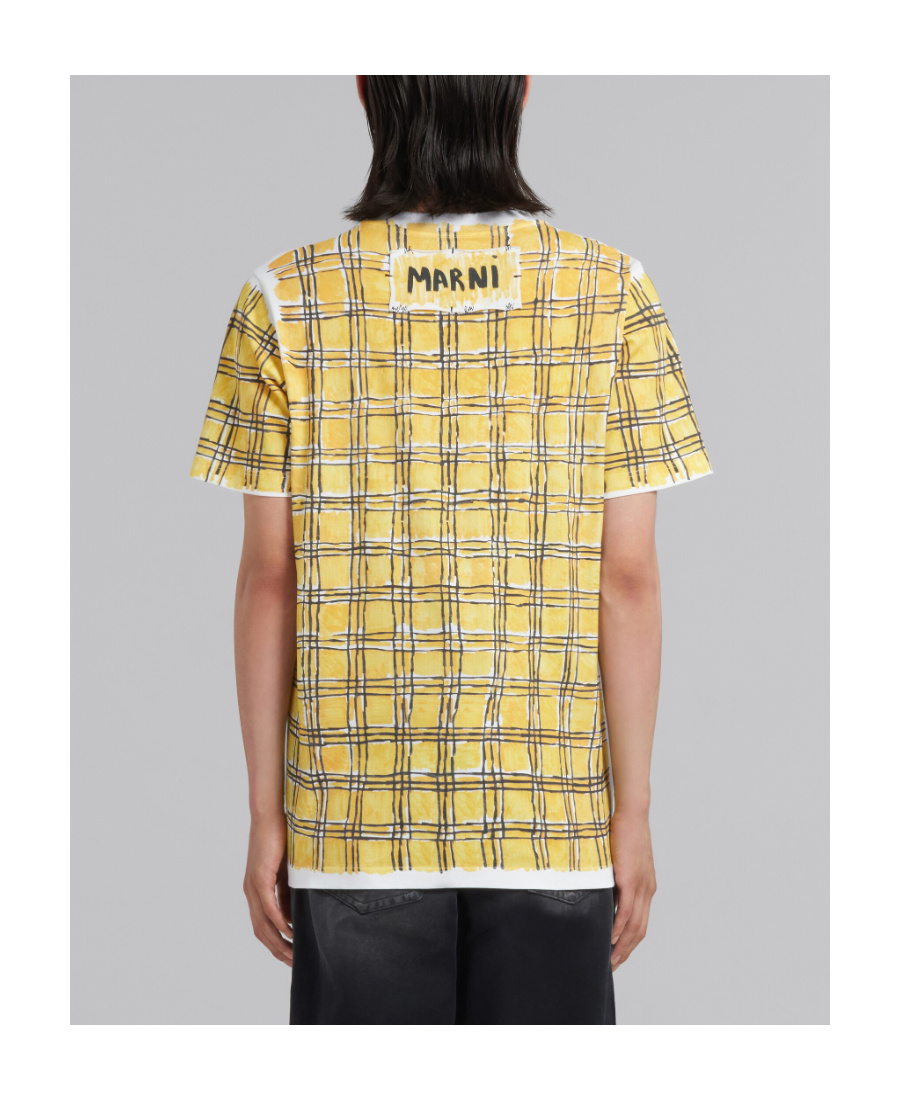 Marni Grid-pattern Cotton T-shirt In Multicolor