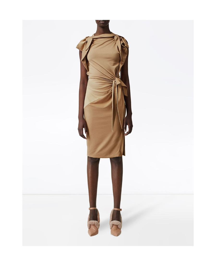 Burberry Tie Detail Tri-tone Silk Jersey Dress In Nude