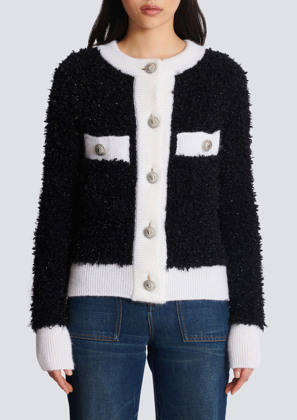 Balmain Buttoned Textured Knit Cardigan In Black