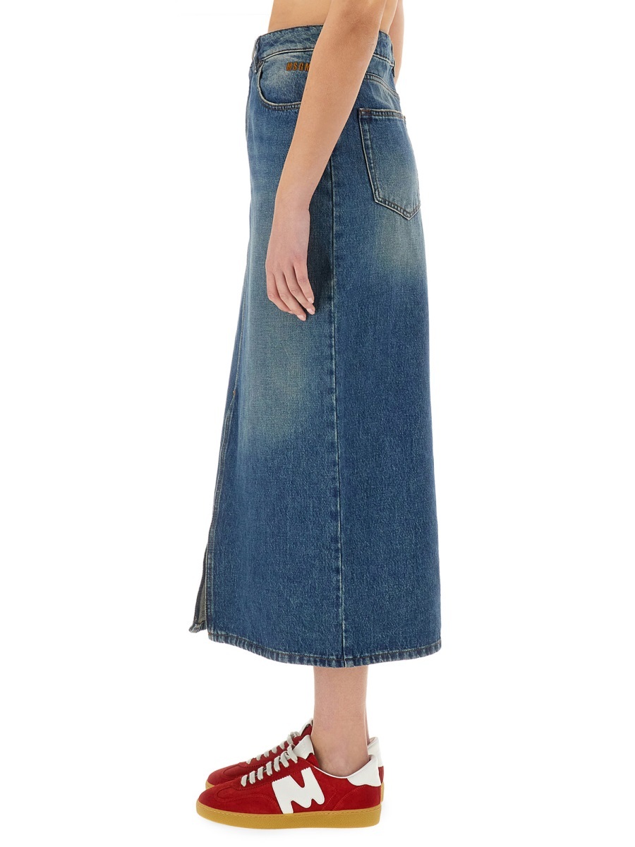 Msgm Front Slit Denim Midi Skirt