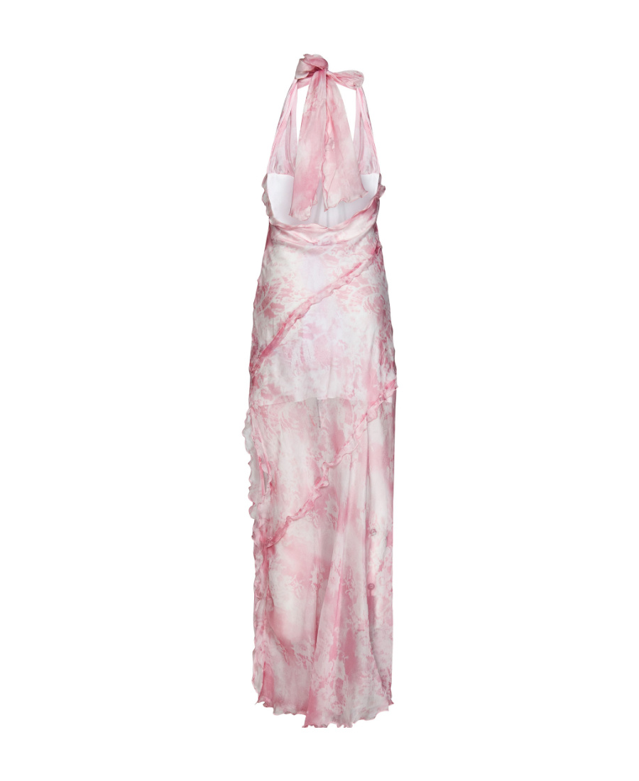 Msgm Sheer Ruffle-detail Maxi Dress In Pink