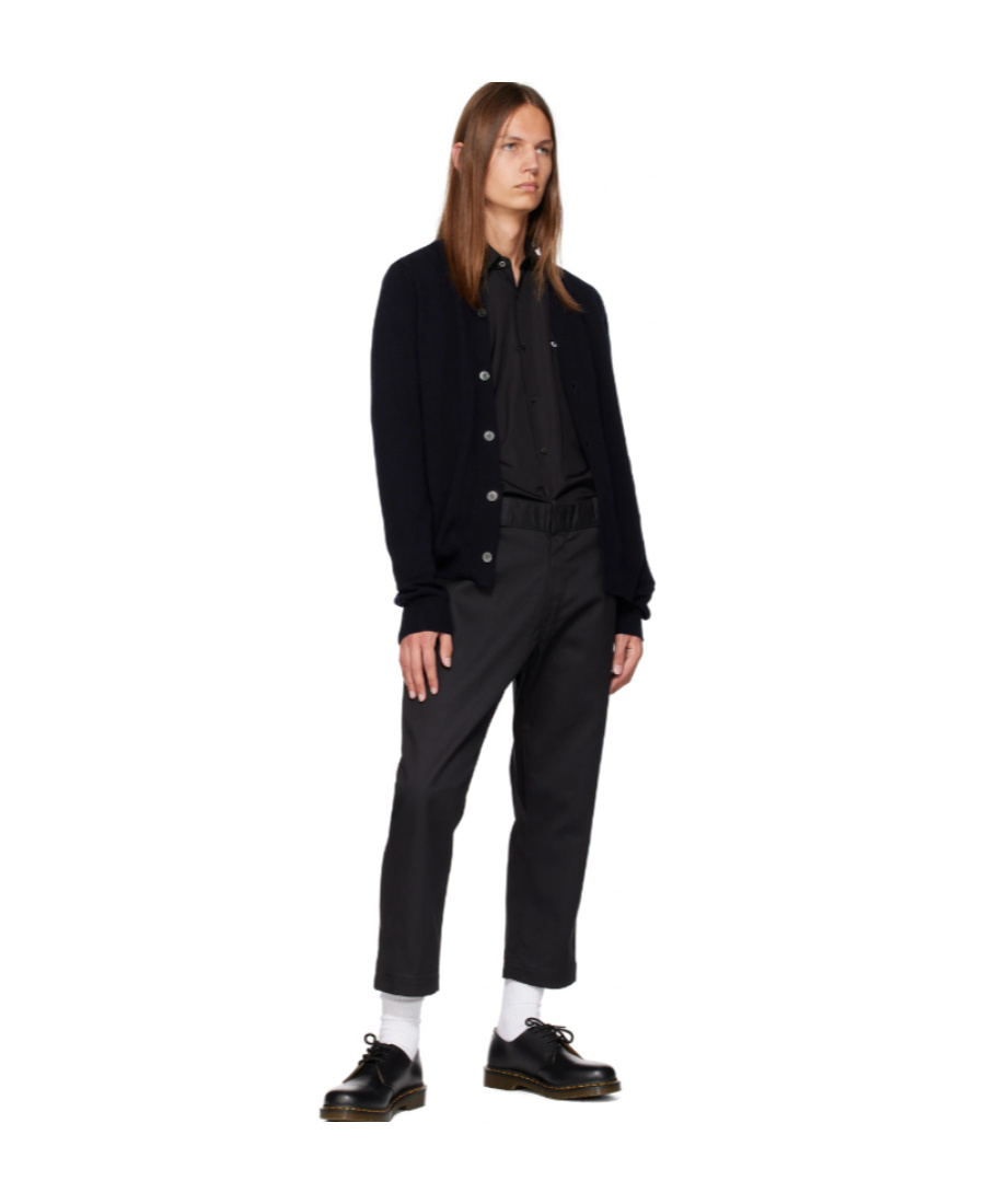 Comme Des Garçons Play V-neck Long-sleeved Knitted Cardigan In Black