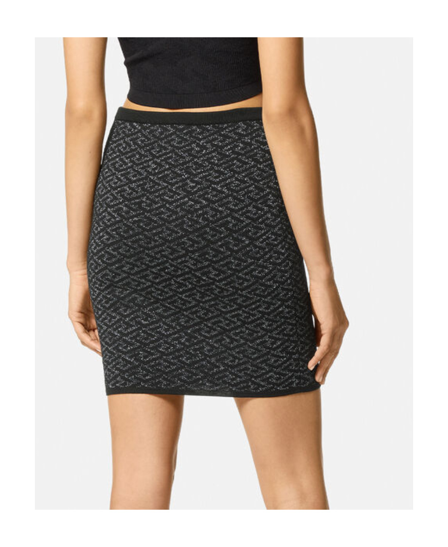 Versace Monogram-jacquard Knit Skirt In Black