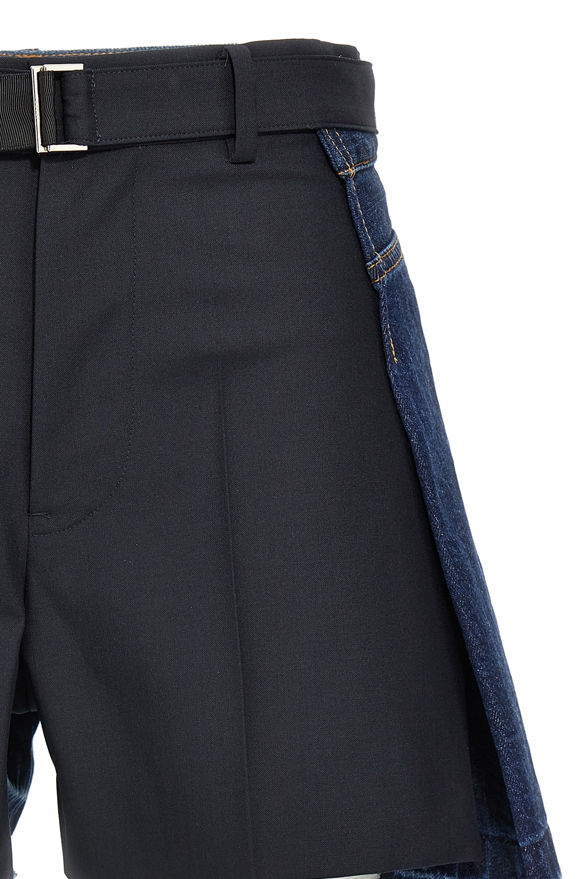 Sacai Spliced Denim Shorts In Black