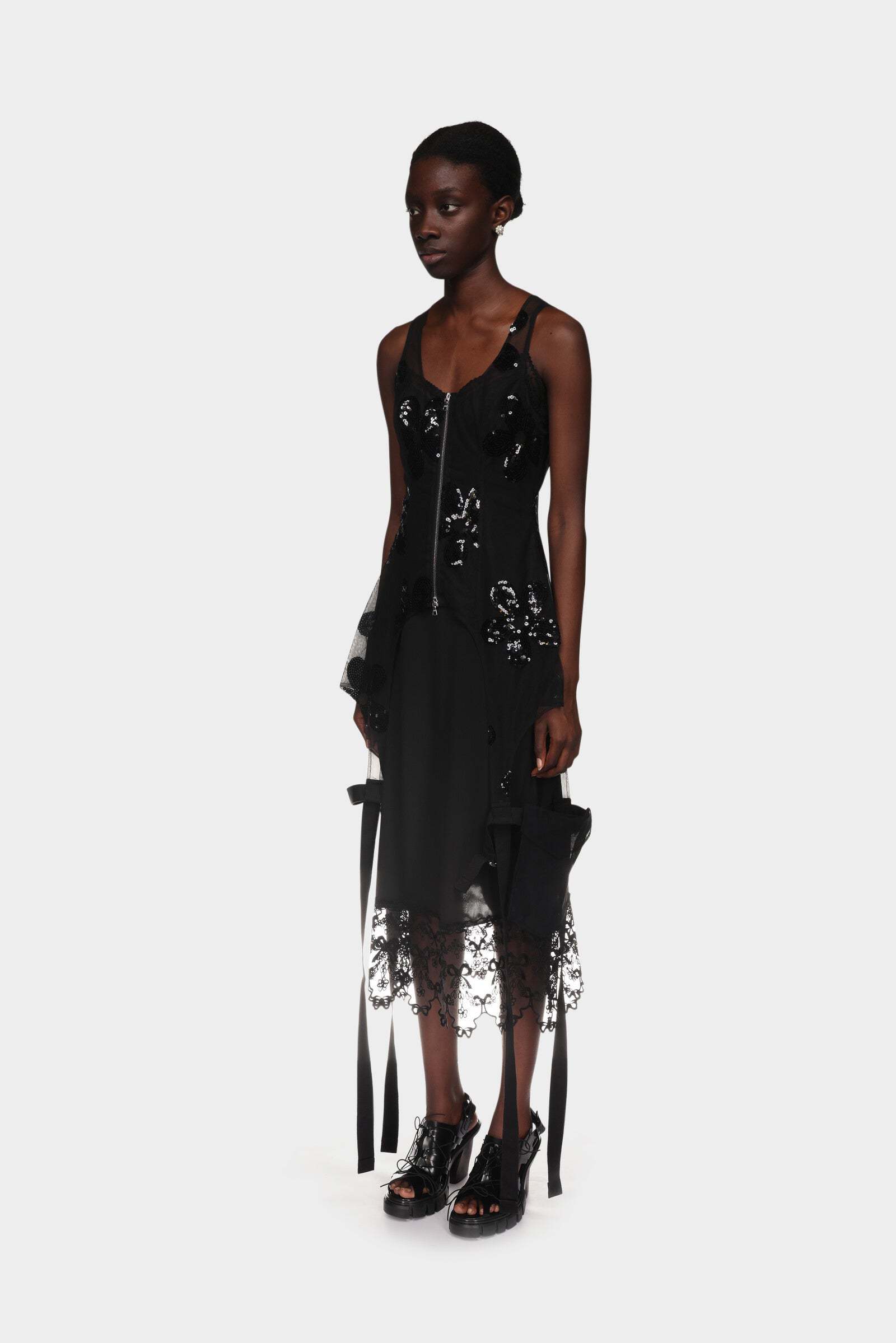 Simone Rocha Sequinned Zip-up Bodysuit In Black