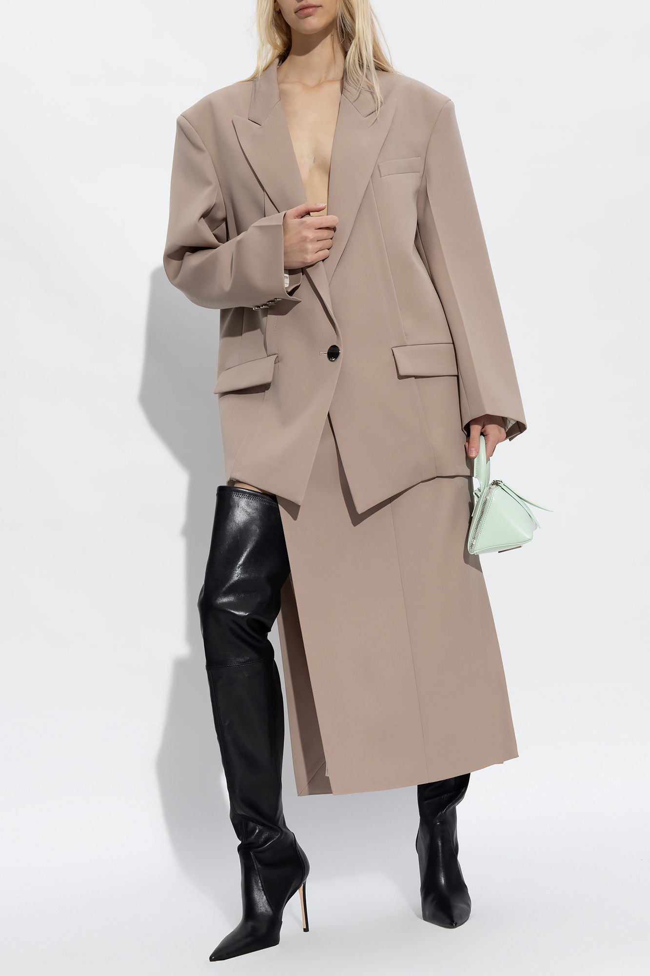Attico The Side Slit Midi Skirt In Nude