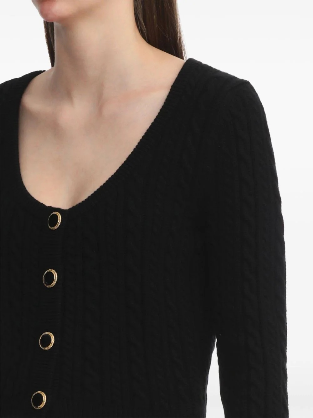 Alessandra Rich Cable-knit Wool Cardigan In Black