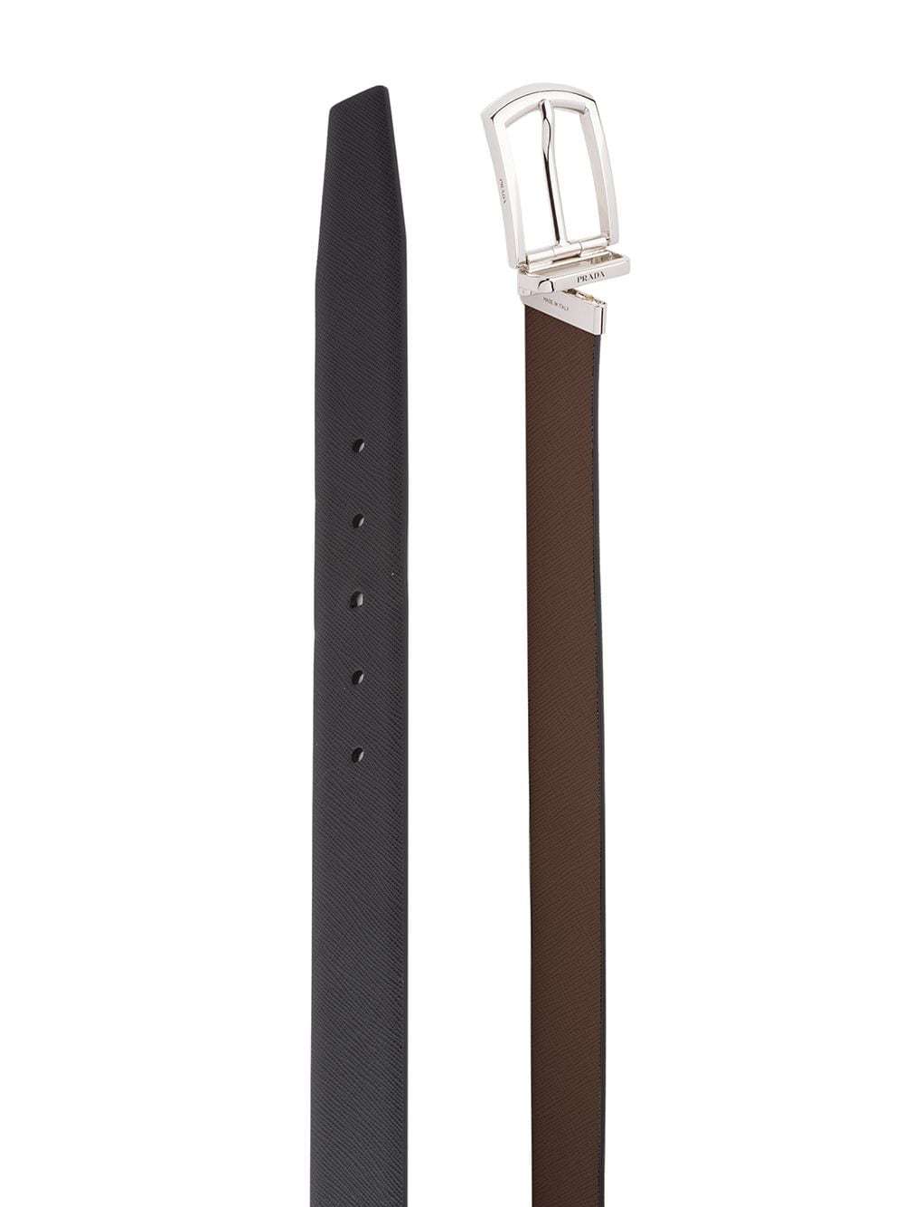Prada Saffiano Leather Reversible Belt In Black