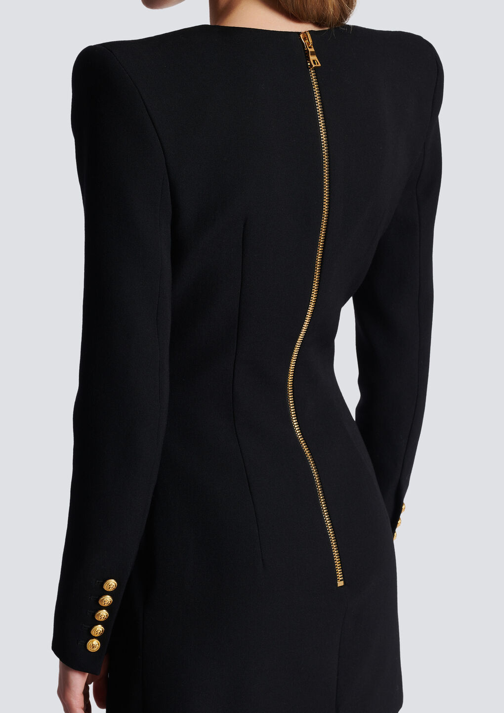 Balmain A Dress With A Low Collar With Decorative Buttons In Black