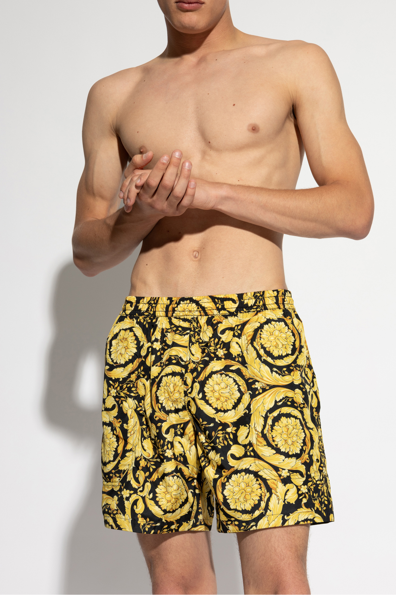 Versace Barocco-print Silk Boxers In Multicolor