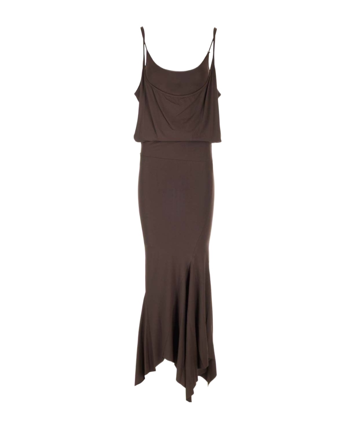 Shop Attico The Asymmetric Jersey Midi Dress In Brown