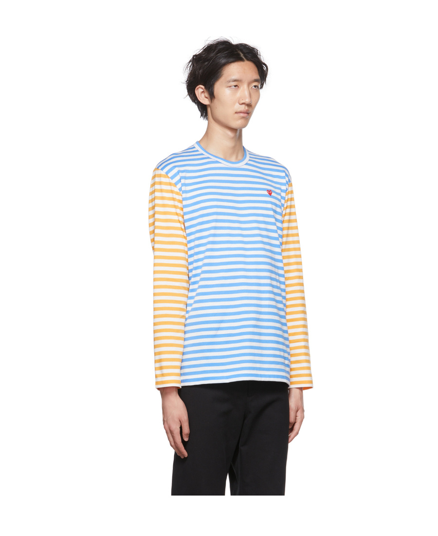 Comme Des Garçons Play Bi-color Stripe Longsleeve T-shirt Blue In Multicolor