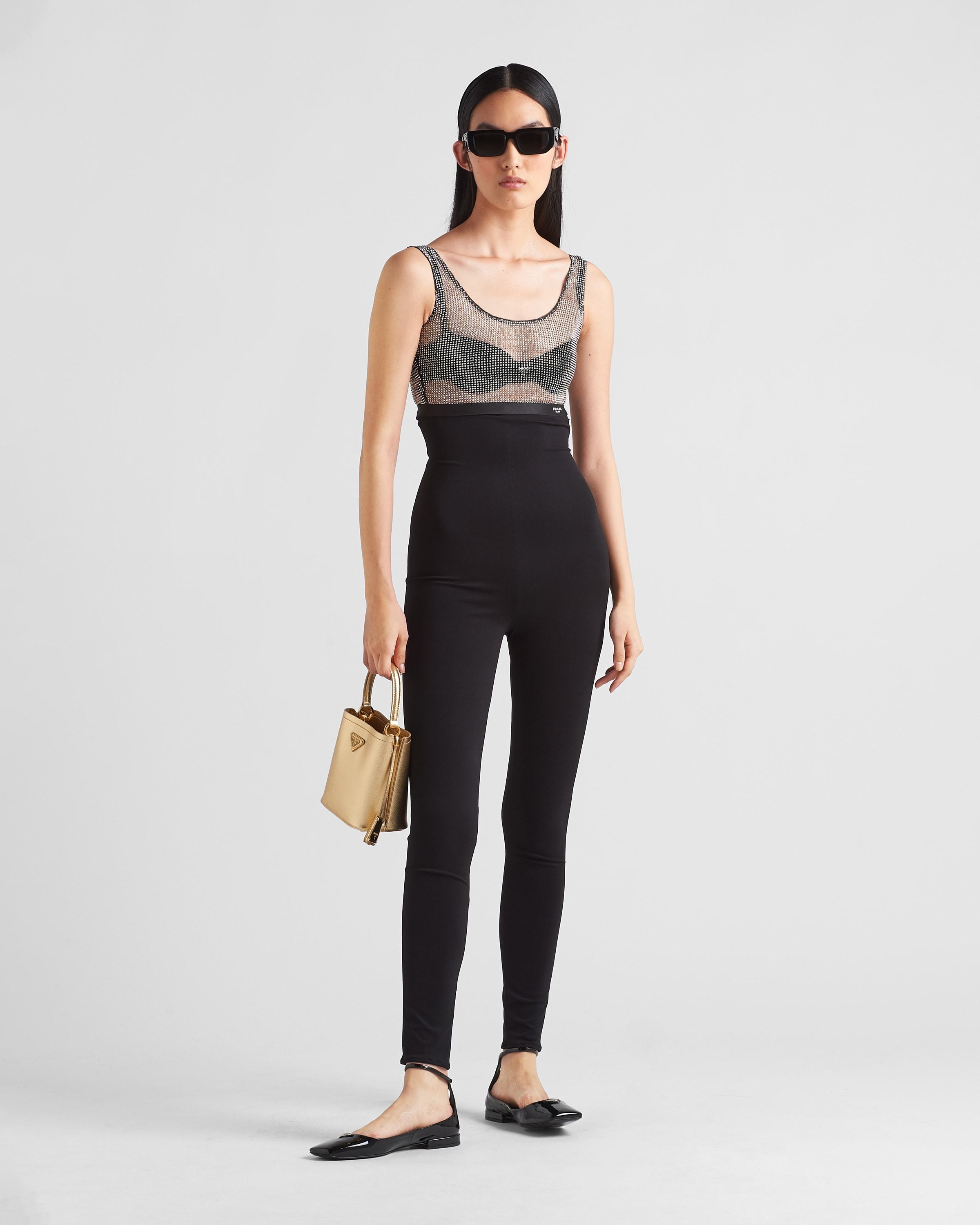 Prada Rhinestone-embellished Mesh Crop Top In Red Iron Color