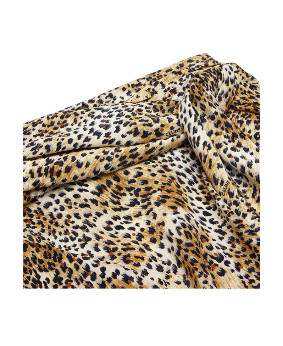 Celine Animal Patterned Silk Midi Skirt With Knotted Band In Nude