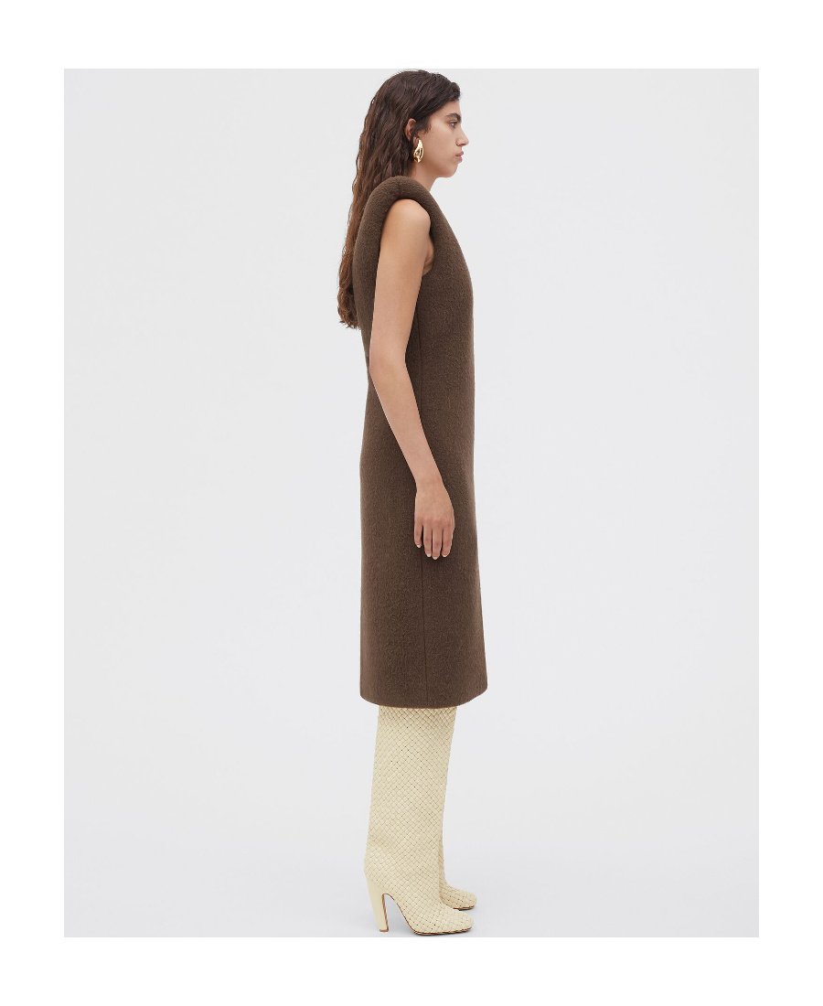 Bottega Veneta Logo V-neck Dress In Brown