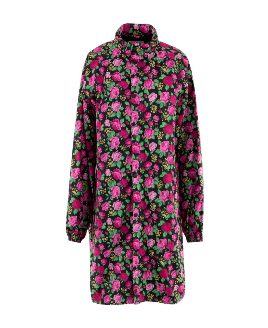 Balenciaga Women's Coat With Floral Pattern In Black