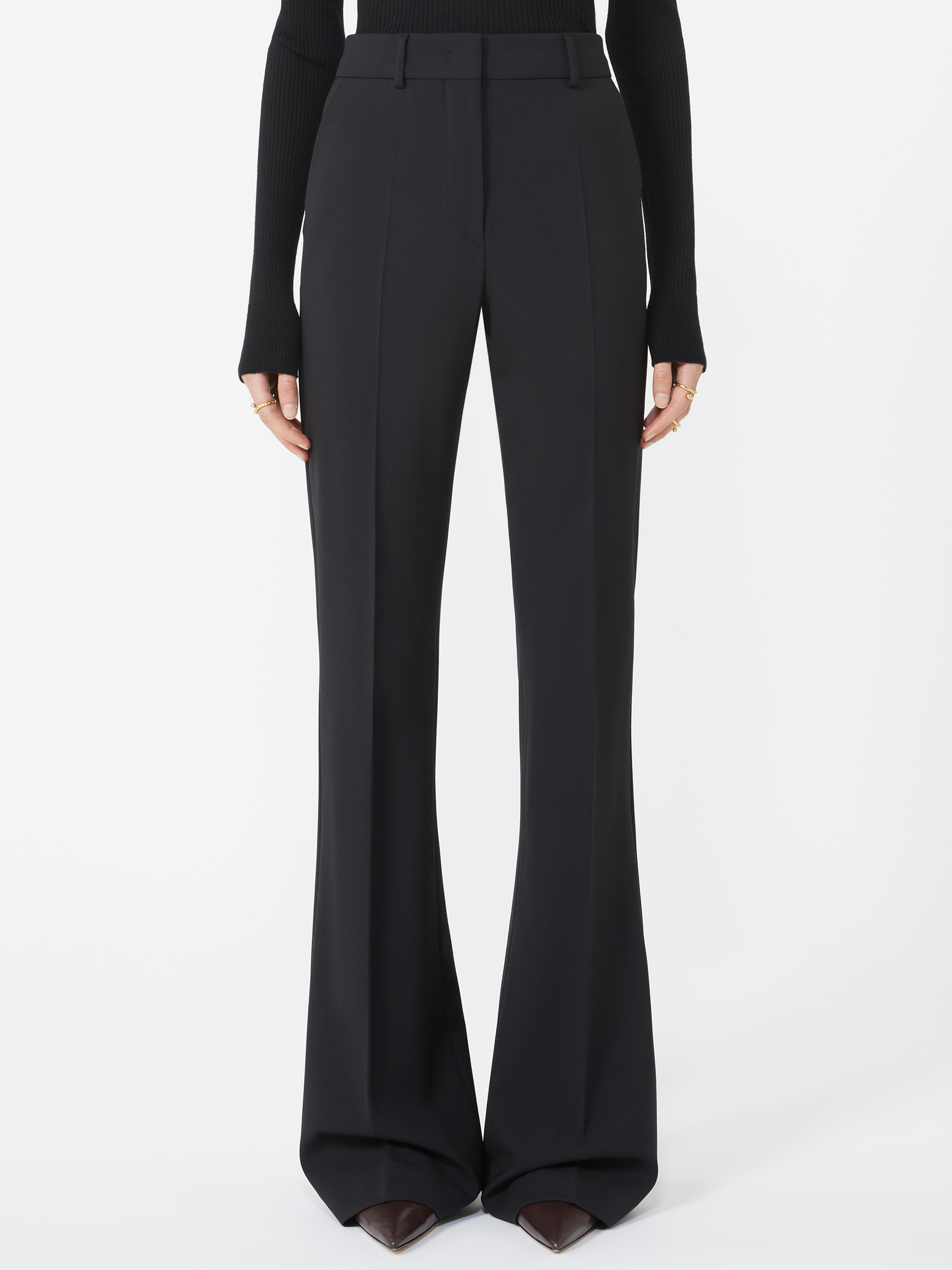 Sportmax Brown Flared Trousers In Stretch Wool In Black