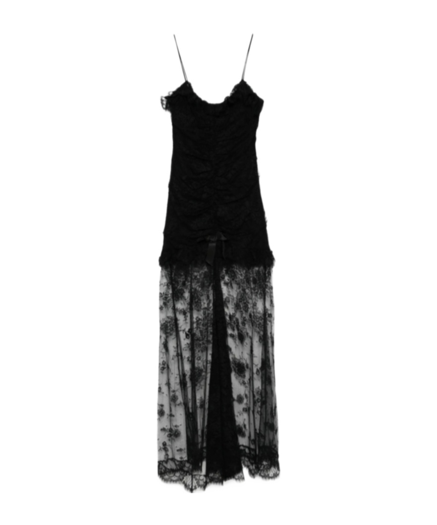 Alessandra Rich Lace Ruched Dress In Black
