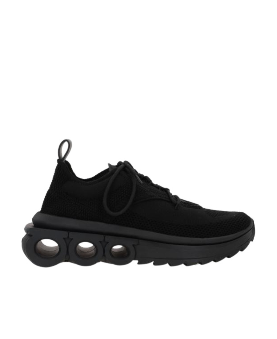 Ferragamo Elastic Knitted Casual Sneakers In Black