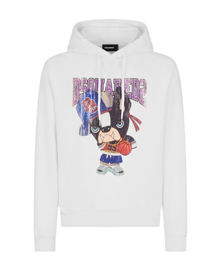 Dsquared2 Men Cotton Sweatshirt With Frontal Print In White