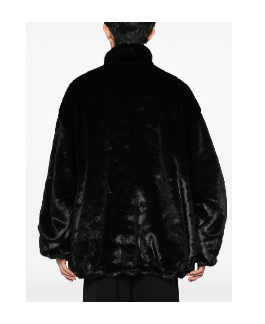 Balenciaga Logo Patch Faux Fur Jacket In Black