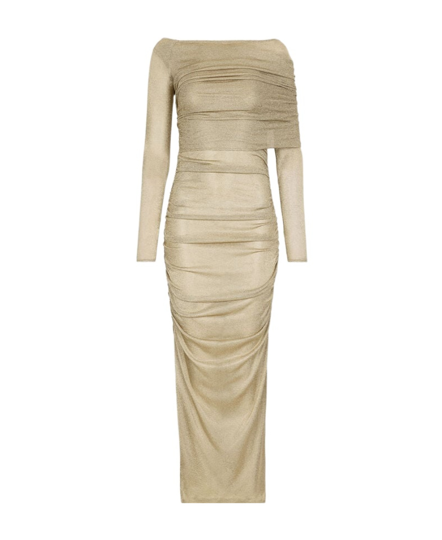 Dolce & Gabbana Draped Metallic Mesh-jersey Midi Dress In Nude