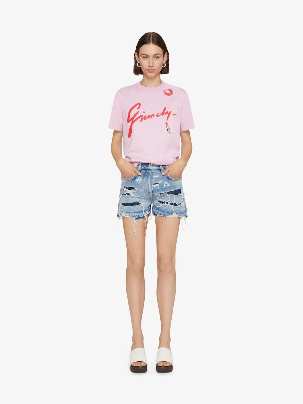 Givenchy Mini Denim Shorts With Broken Holes In Blue