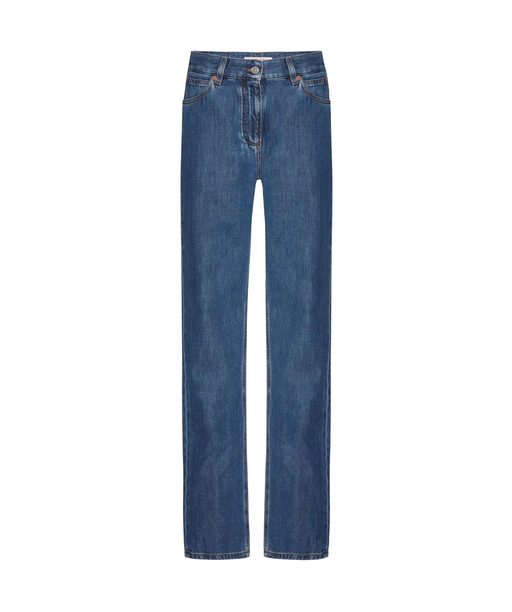 Valentino Mid-rise Straight Leg Cotton Jeans In Blue