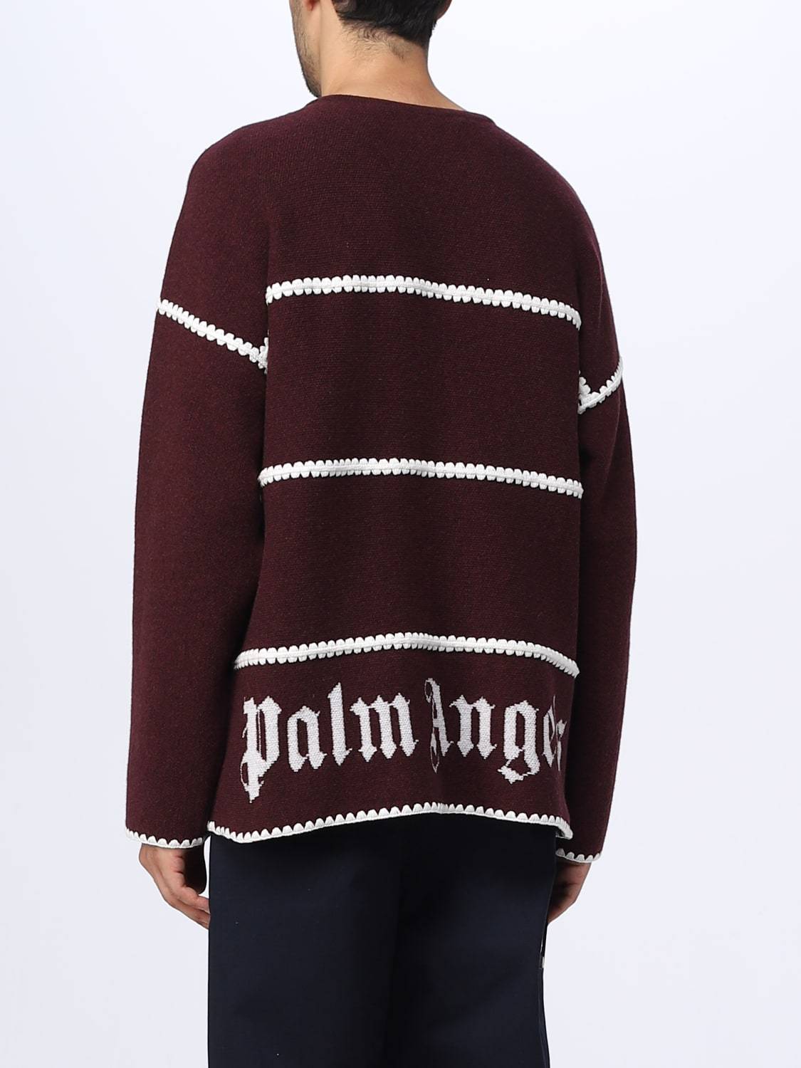 Palm Angels Embroidered-monogram Striped Jumper In Black