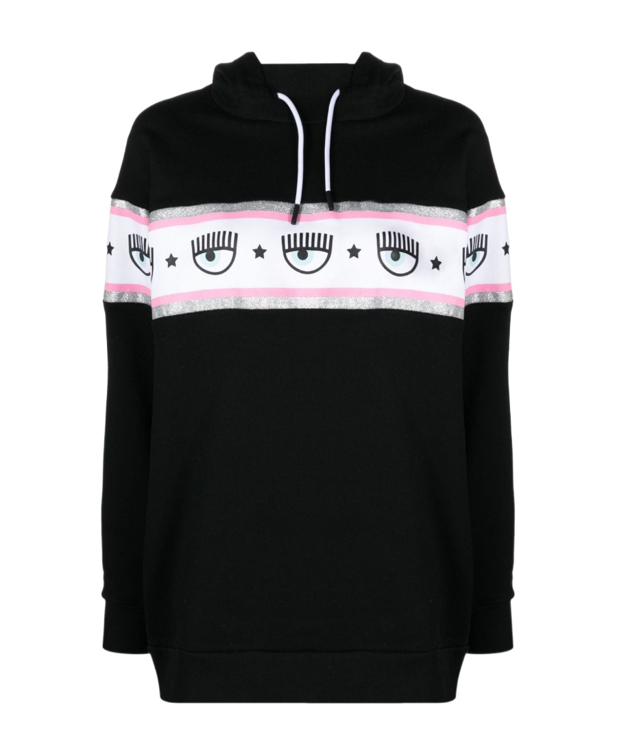 Chiara Ferragni Black Eyelike-embossed Cotton Hoodie In Black