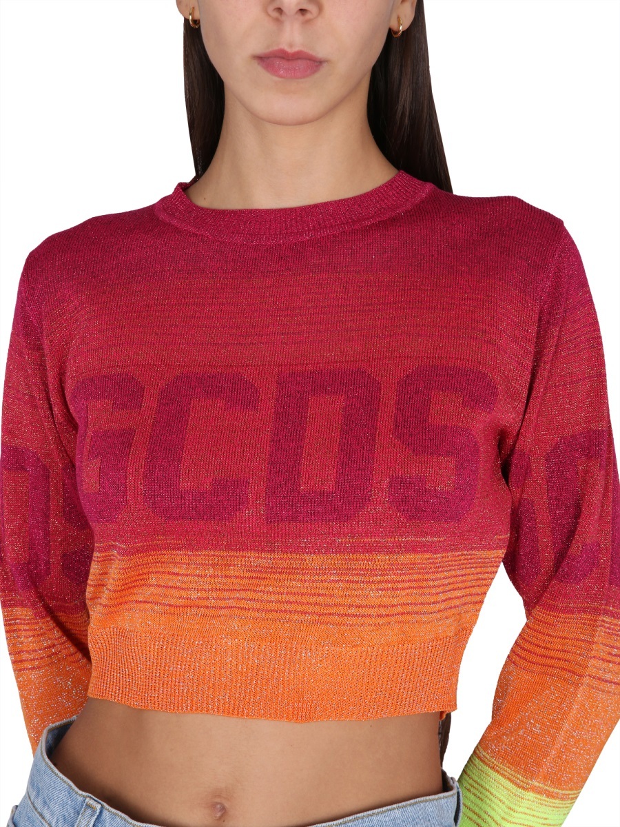 Gcds Logo-print Ombré Cropped Jumper In Multicolor